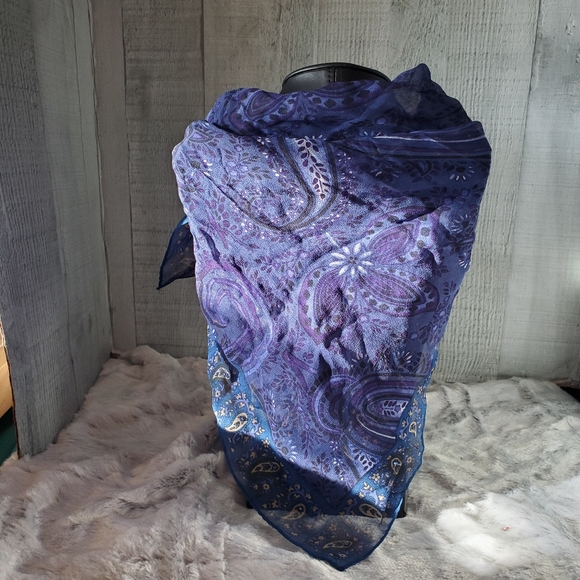 Echo Scarves Set of 2 Blue Beaded Square and Autumn Colors Square - Picture 7 of 7